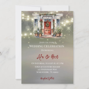 Invitation Mariage vert rouge Berry Décor Porte claire