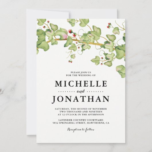 Invitation Mariage vert rustique Inviter | Ivy botanique (Devant)