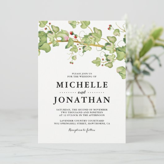 Invitation Mariage vert rustique Inviter | Ivy botanique (Debout devant)