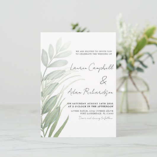 Invitation Mariage vert rustique Sage (Debout devant)