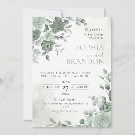 Invitation Mariage vert Sage (Devant)