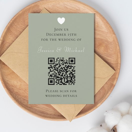 Invitation Mariage vert Sage Code QR moderne