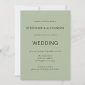 Invitation Mariage vert Sage de code QR simple texte (Devant)