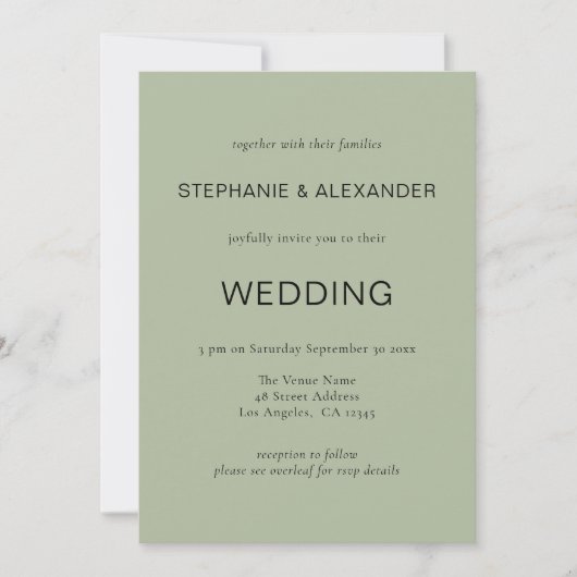 Invitation Mariage vert Sage de code QR simple texte (Devant)