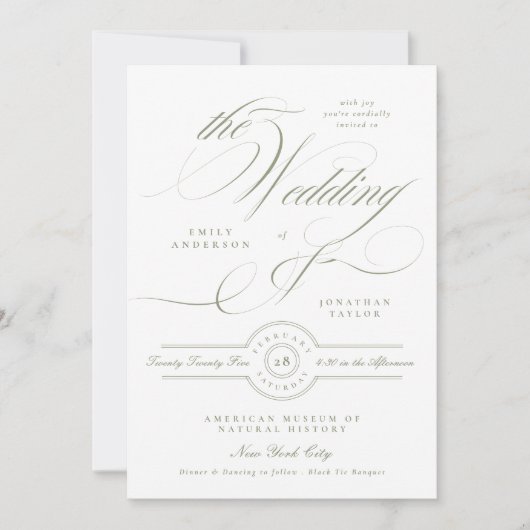Invitation Mariage Vert Sage Élégant Formel | Détails Retour (Devant)