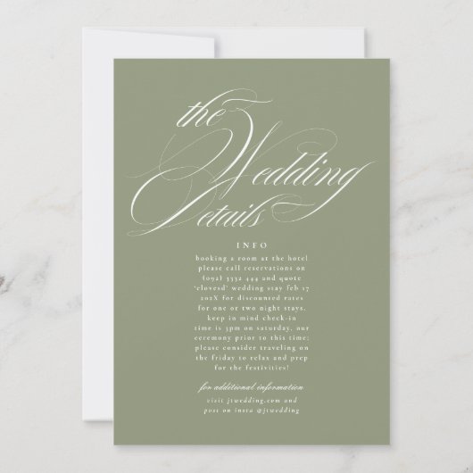 Invitation Mariage Vert Sage Élégant Formel | Détails Retour (Dos)