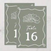 Invitation Mariage vert Sage Fleurs (Devant / Derrière)