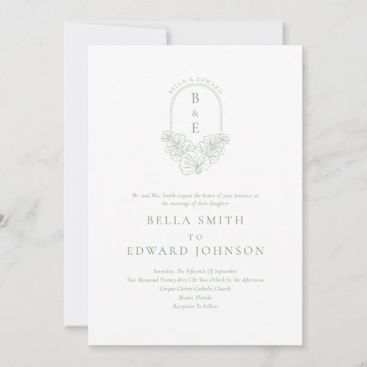 Invitation Mariage vert Sage officiel (Devant)