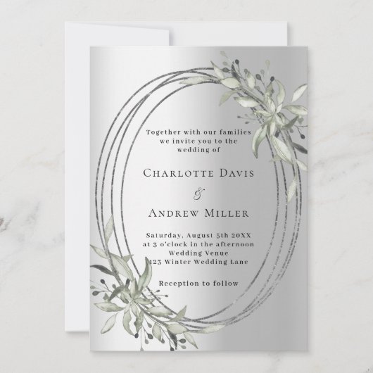Invitation Mariage vert sauge argenté (Devant)