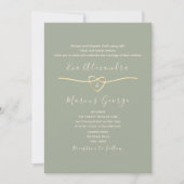 Invitation Mariage Vert Sauge avec Cœur de Corde Dorée (Devant)