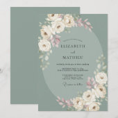 Invitation Mariage Vert Sauge Boisée Épurée (Devant / Derrière)