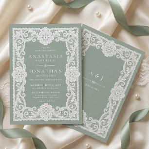 Invitation Mariage Vert Sauge Broderie Anglaise Vintage