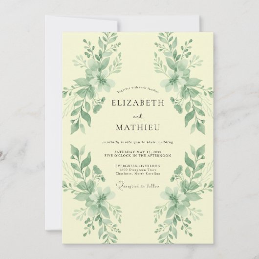 Invitation Mariage Vert Sauge Champagne (Devant)