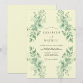 Invitation Mariage Vert Sauge Champagne (Devant / Derrière)