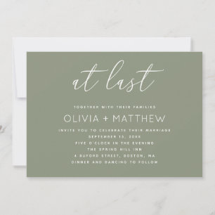 Invitation Mariage Vert Sauge + Code QR Écriture Minimalist