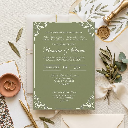 Invitation Mariage vert sauge espagnol