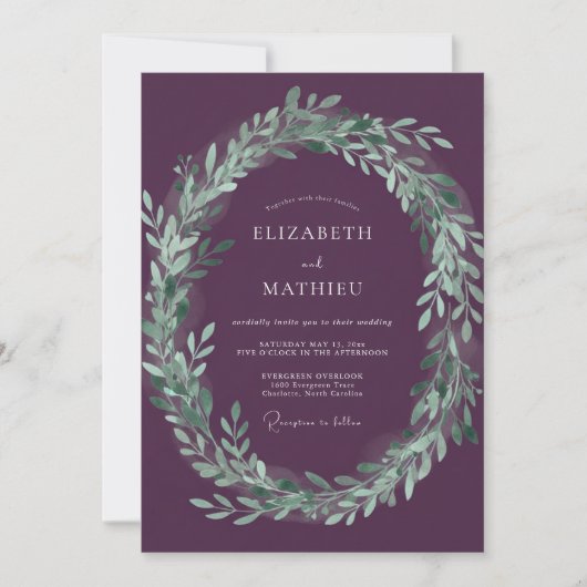 Invitation Mariage Vert Sauge et prune (Devant)