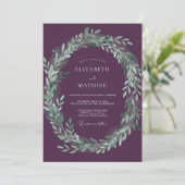 Invitation Mariage Vert Sauge et prune (Debout devant)