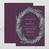Invitation Mariage Vert Sauge et prune (Devant / Derrière)