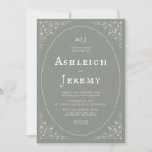 Invitation Mariage Vert Sauge Feuillage Vintage (Devant)