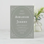Invitation Mariage Vert Sauge Feuillage Vintage (Debout devant)