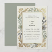 Invitation Mariage Vert Sauge Filigrane Doré (Devant / Derrière)