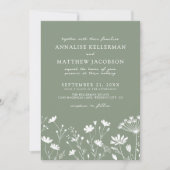 Invitation Mariage Vert Sauge Fleur Sauvage (Devant)