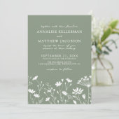 Invitation Mariage Vert Sauge Fleur Sauvage (Debout devant)