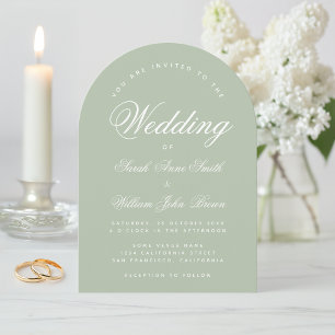 Invitation Mariage Vert Sauge Simple Élégant Arche de Calligr