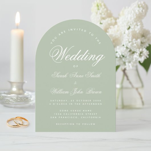 Invitation Mariage Vert Sauge Simple Élégant Arche de Calligr