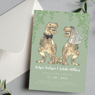 Invitation Mariage Vert Sauge sur le thème des dinosaures
