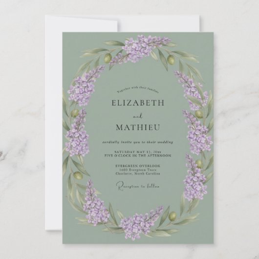 Invitation Mariage Vert Sauge Tranquille Lilas (Devant)