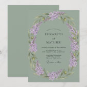 Invitation Mariage Vert Sauge Tranquille Lilas (Devant / Derrière)