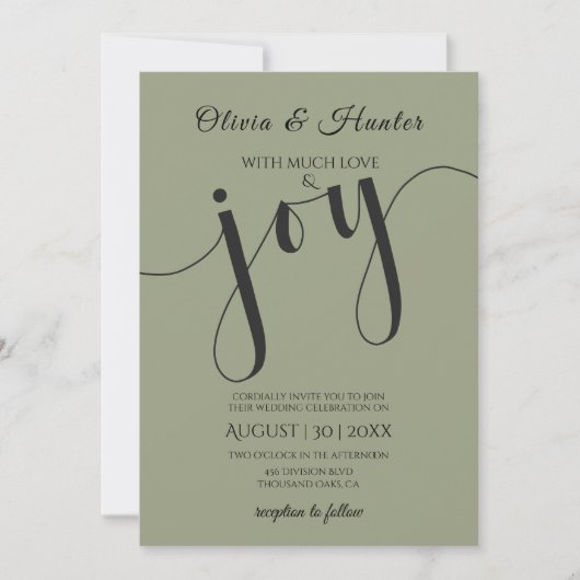 Invitation Mariage, Vert Sauge, Typographie, Script,  (Devant)