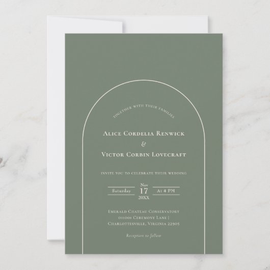 Invitation Mariage vert simple Boho Arch Sage (Devant)