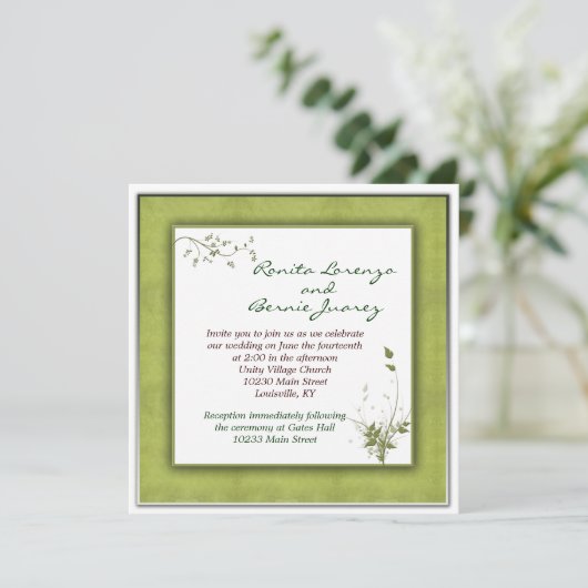 Invitation Mariage vert simple floral (Debout devant)