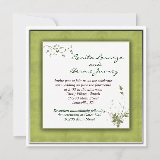 Invitation Mariage vert simple floral (Devant)