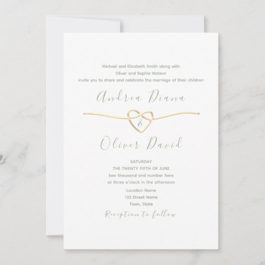 Invitation Mariage vert simple Sage Script (Devant)