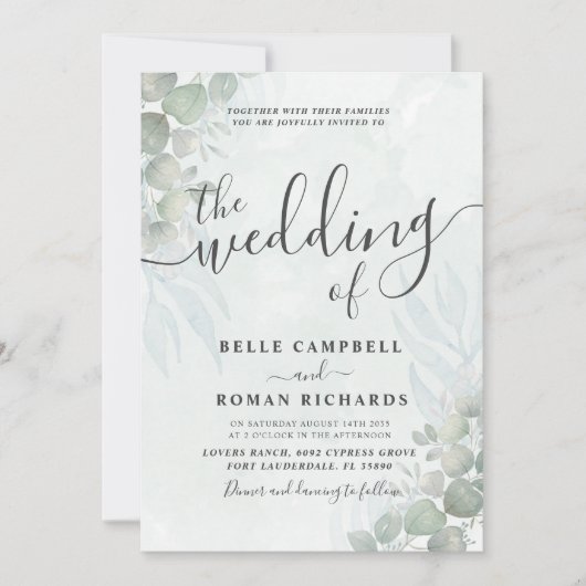 Invitation Mariage vert tout-en-un Eucalyptus Sage (Devant)