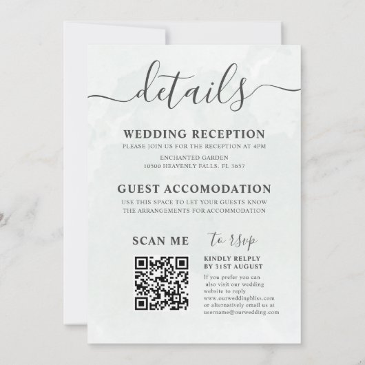 Invitation Mariage vert tout-en-un Eucalyptus Sage (Dos)