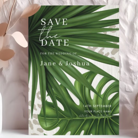 Invitation Mariage vert tropical Enregistrer la date
