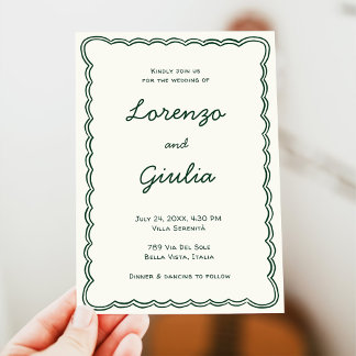 Invitation Mariage Vert Vintage Dessin à la Main Écriture Man