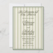 Invitation Mariage Vert Vintage Élégant Rayé (Devant)