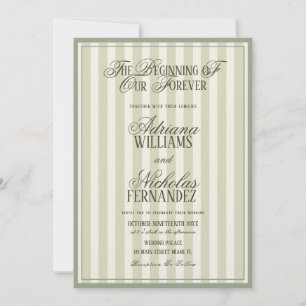 Invitation Mariage Vert Vintage Élégant Rayé
