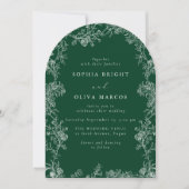Invitation Mariage Vert Vintage Floral Blanc (Devant)