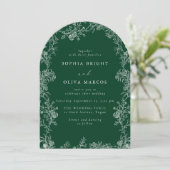 Invitation Mariage Vert Vintage Floral Blanc (Debout devant)