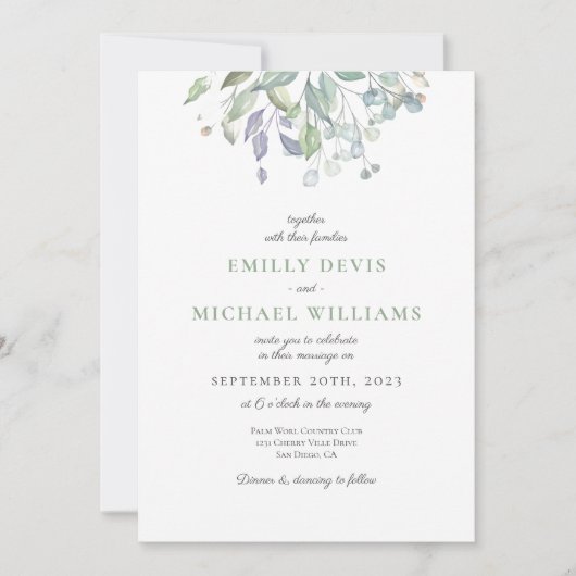 Invitation Mariage vert violet Lilac (Devant)