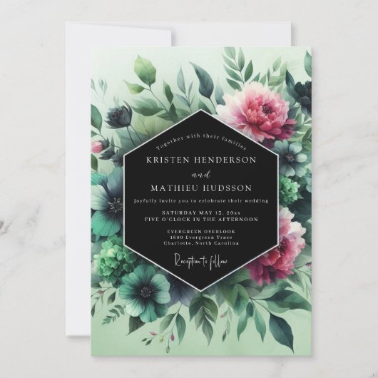 Invitation Mariage Vesper Fuchsia Émeraude (Devant)