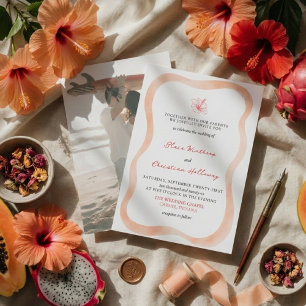 Invitation Mariage Vibrant à Hawaï avec une Bordure Ondulée d