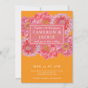 Invitation Mariage vibrant aux couleurs rose orange Zinnia